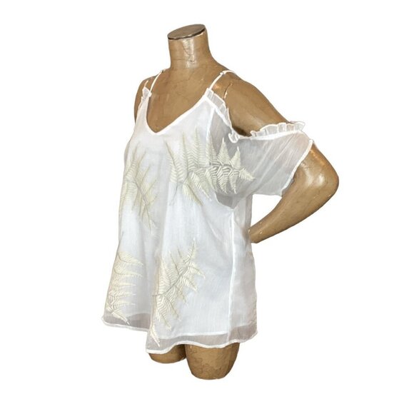 Gimmicks BKE White Chiffon Embroidered Open Shoulder Tie Back Top L 103N - Picture 4 of 9